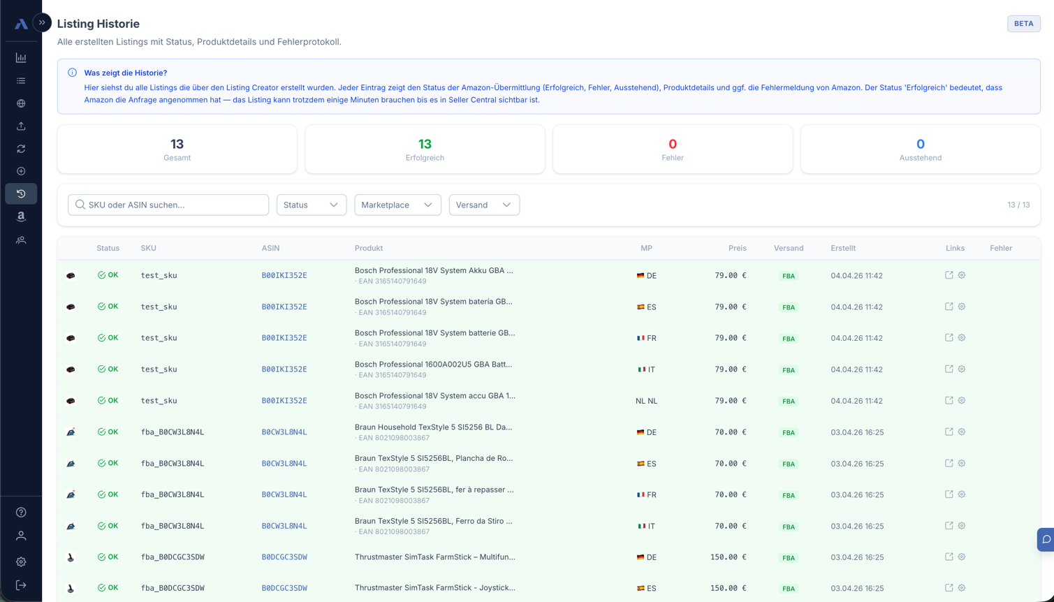 Listing-Historie: Alle erstellten Listings verfolgen